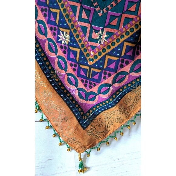 Sarah Clothes Square Shawl Scarf Folk Gypsy Style Multicolor Cotton Beads 45*45" - Picture 4 of 16